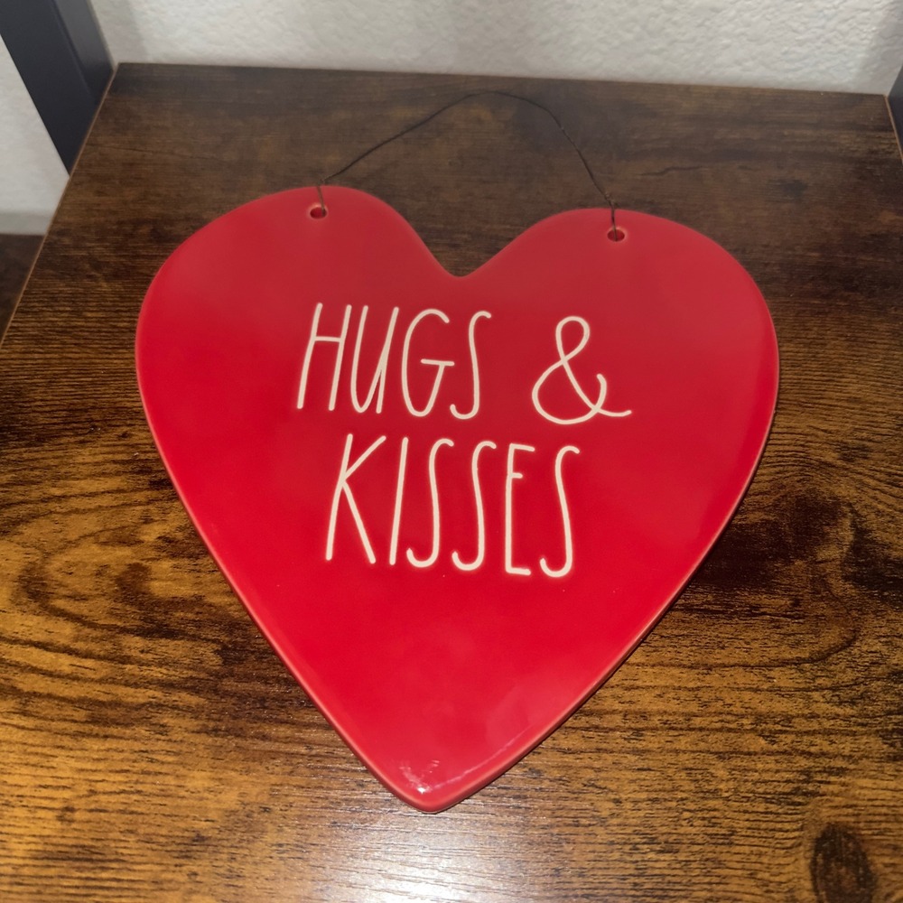 Rae Dunn Red Ceramic Heart Wall Hanging Hugs & Kisses Artisan Collection Magenta